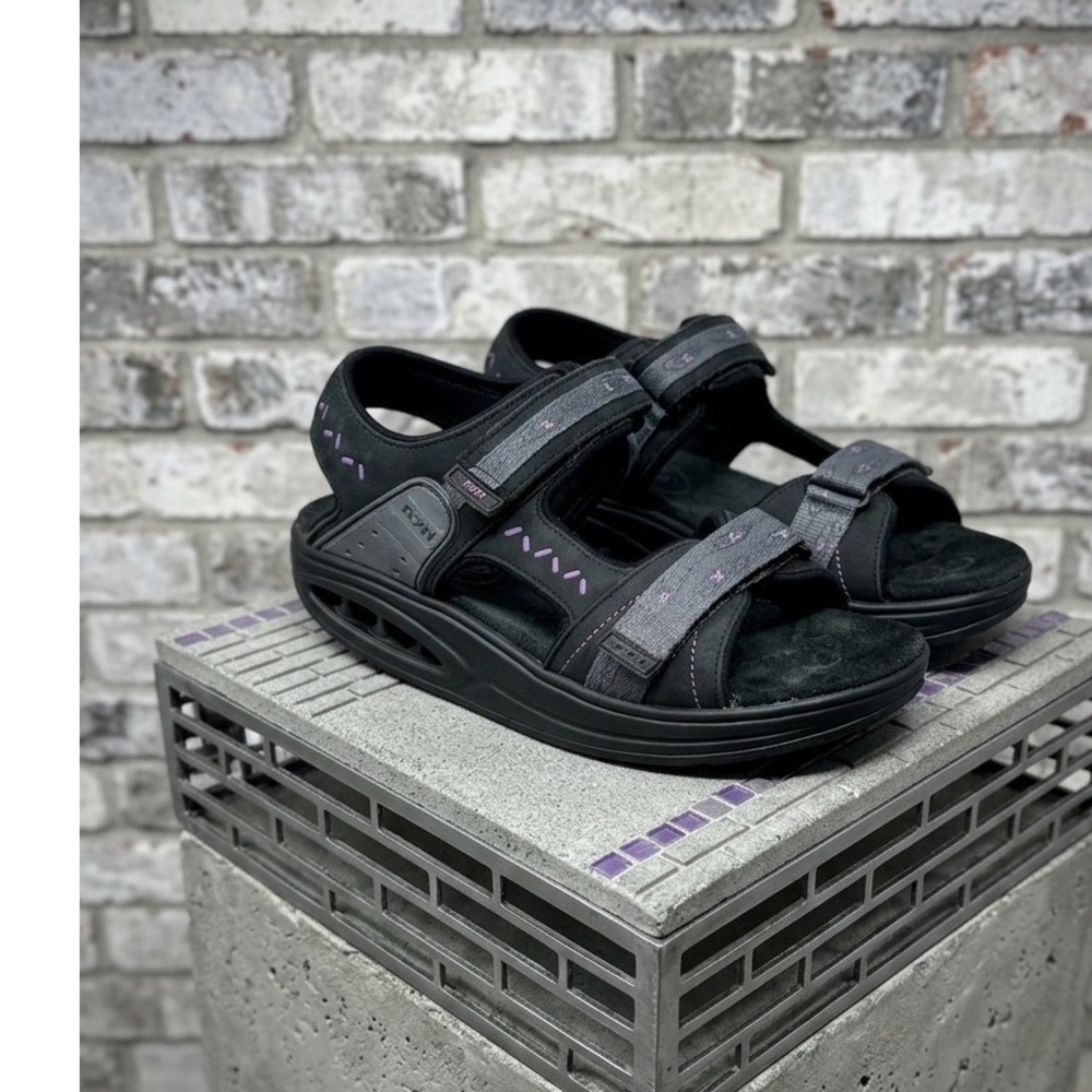 RYN Rocker Sole 💜Walking Sandals Black Purple Triple Strap orthopedic US 7.5